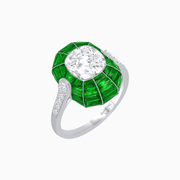 Art Deco Inspired Cushion-Cut Center and Calibré-Cut Gemstone Cocktail Ring - Shahin Jewelry